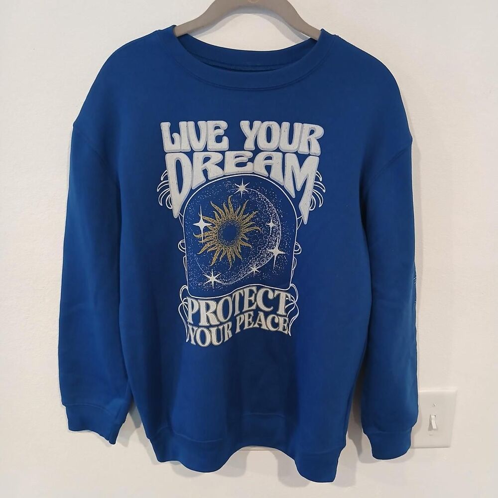 Hybrid Apparel Awake Crewneck Blue Sweatshirt Celestial Zen Size S